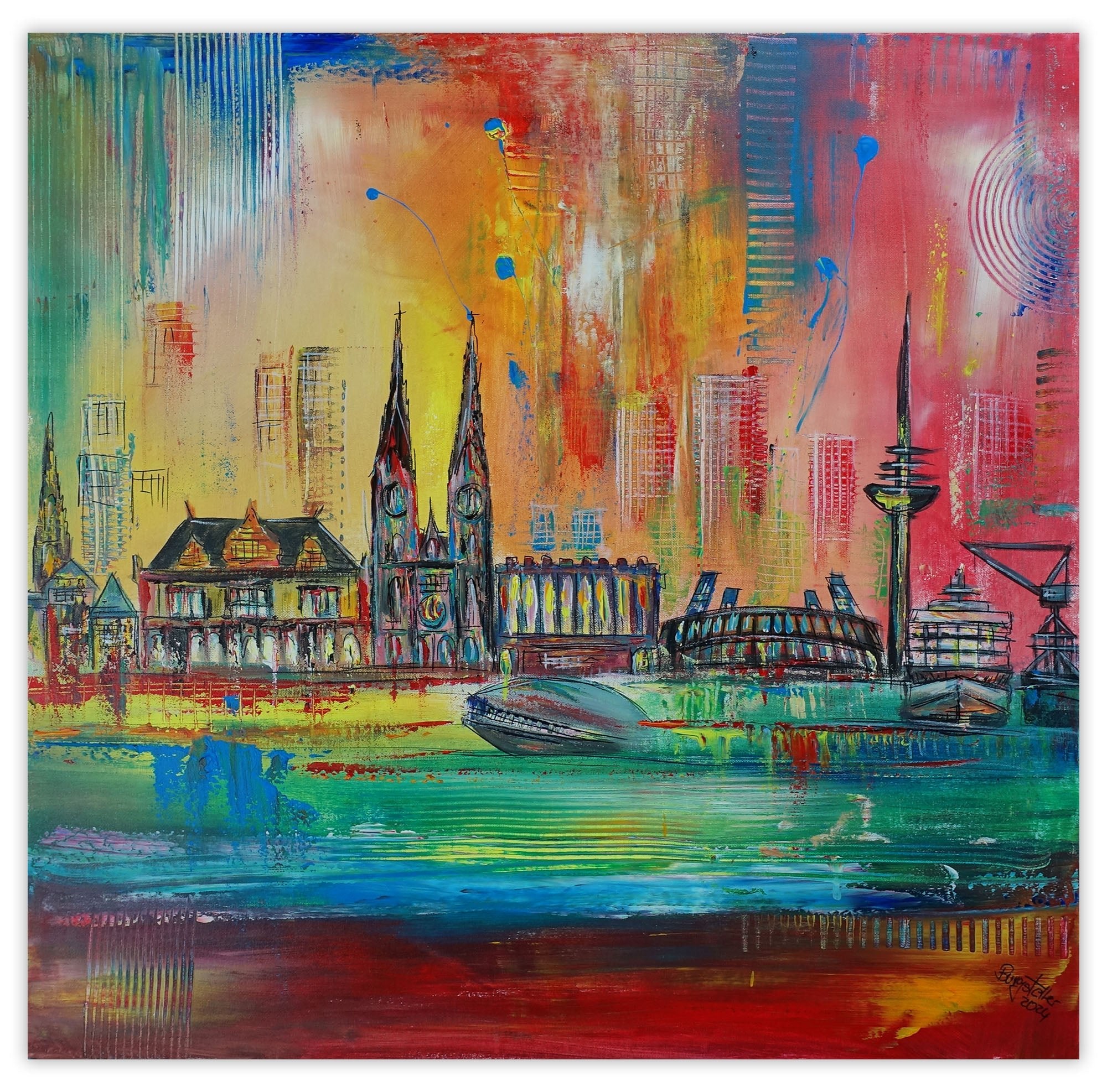 Acryl Gemälde Bremen Rathaus Dom Weserstadion Universum 80x80