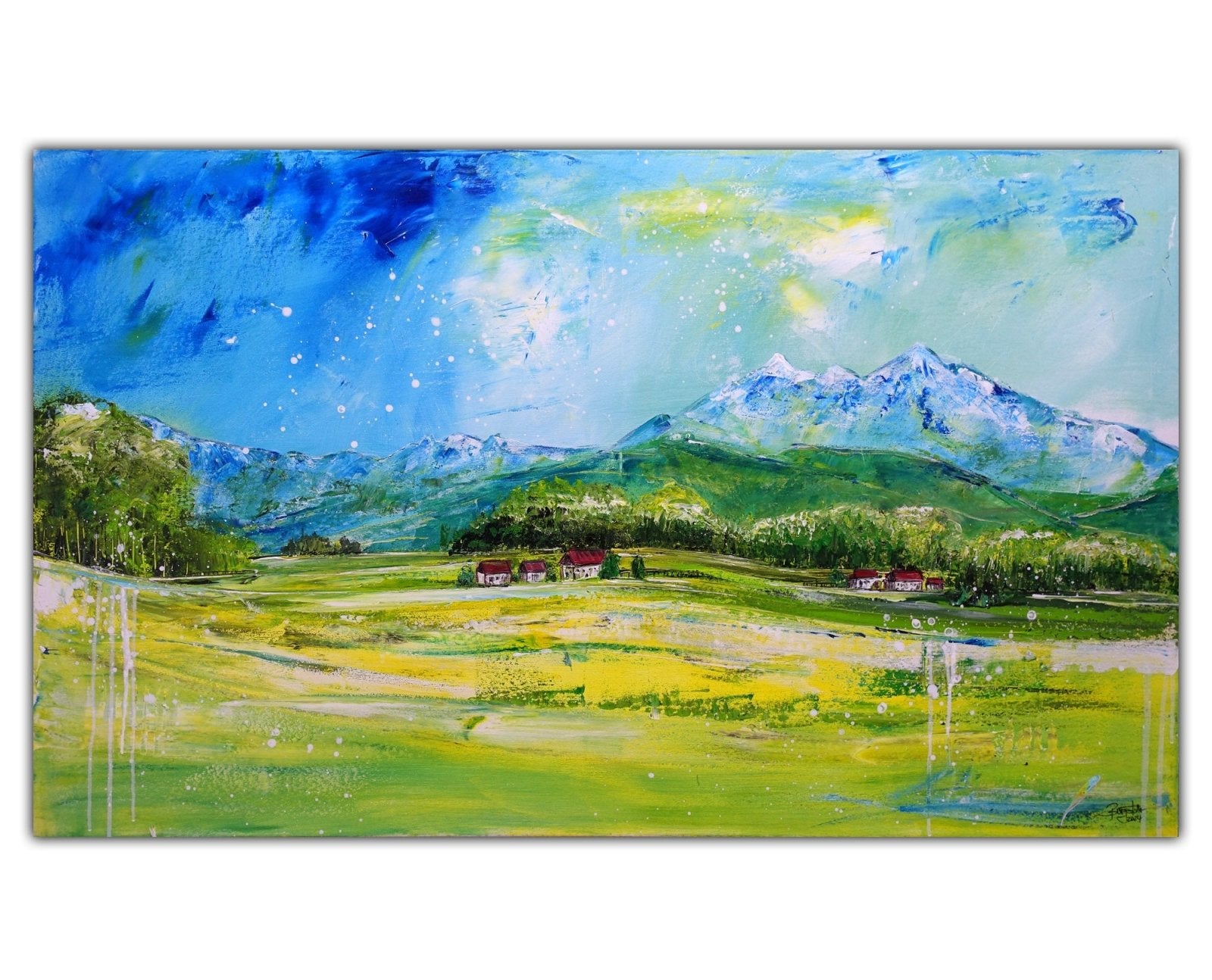 Allgäu Panorama Gemälde Berge Wiesen Acrylbild Leinwandbild