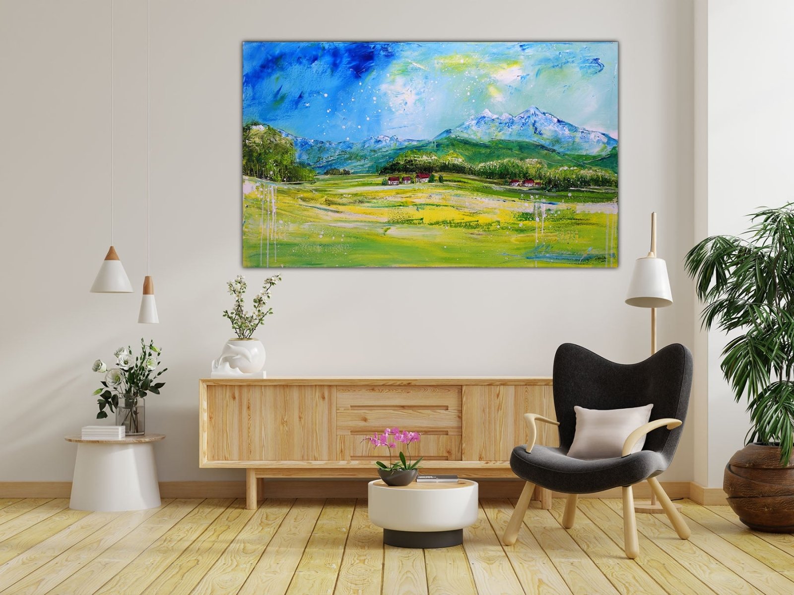 Allgäu Gemälde Berge Wiesen Acrylbild