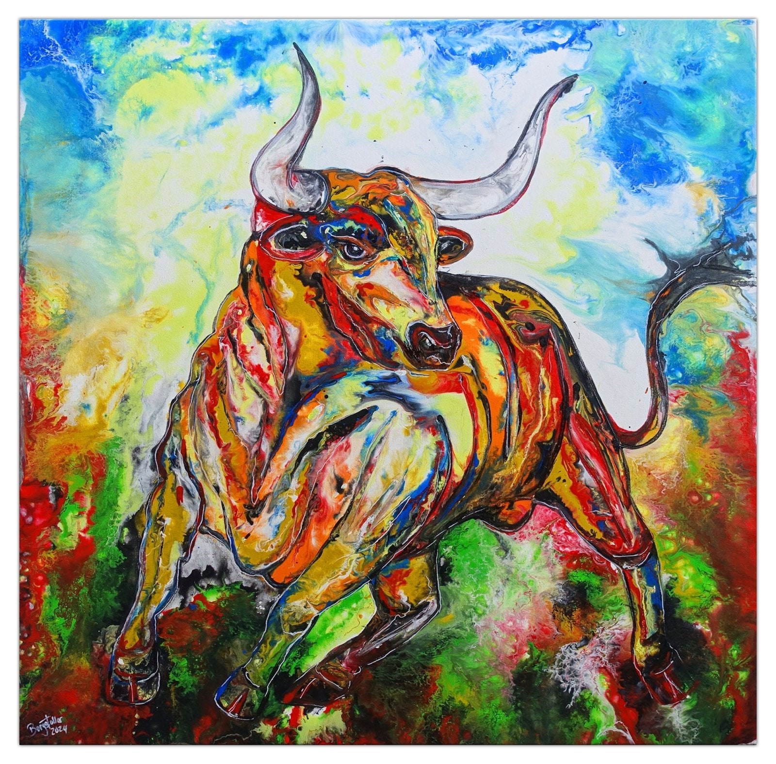 Attila - Stierbilder gemalt, wilder Stier Gemälde