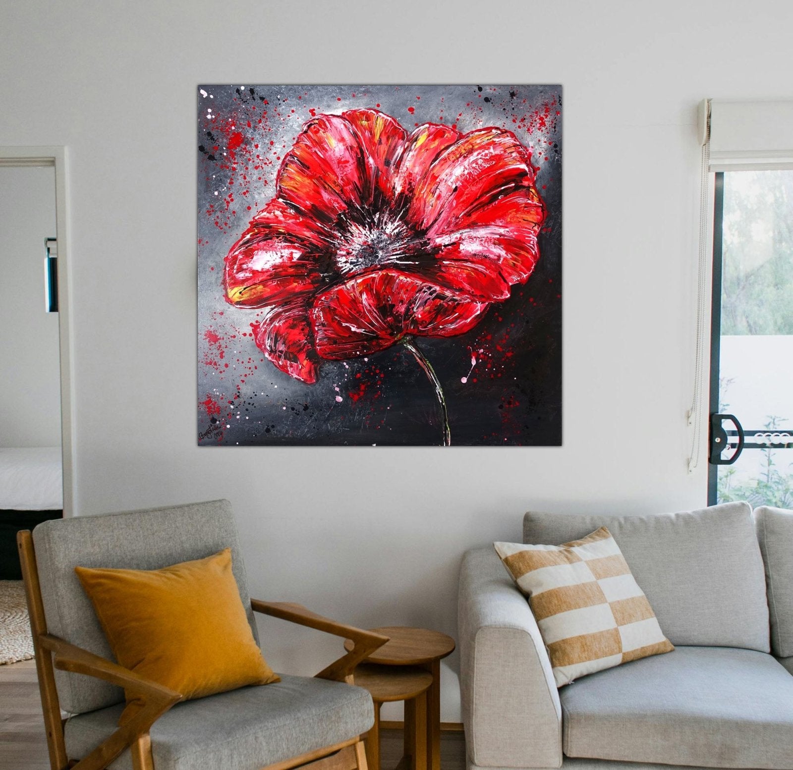 Blumenbild gemalt Leinwandbild rote Blüte