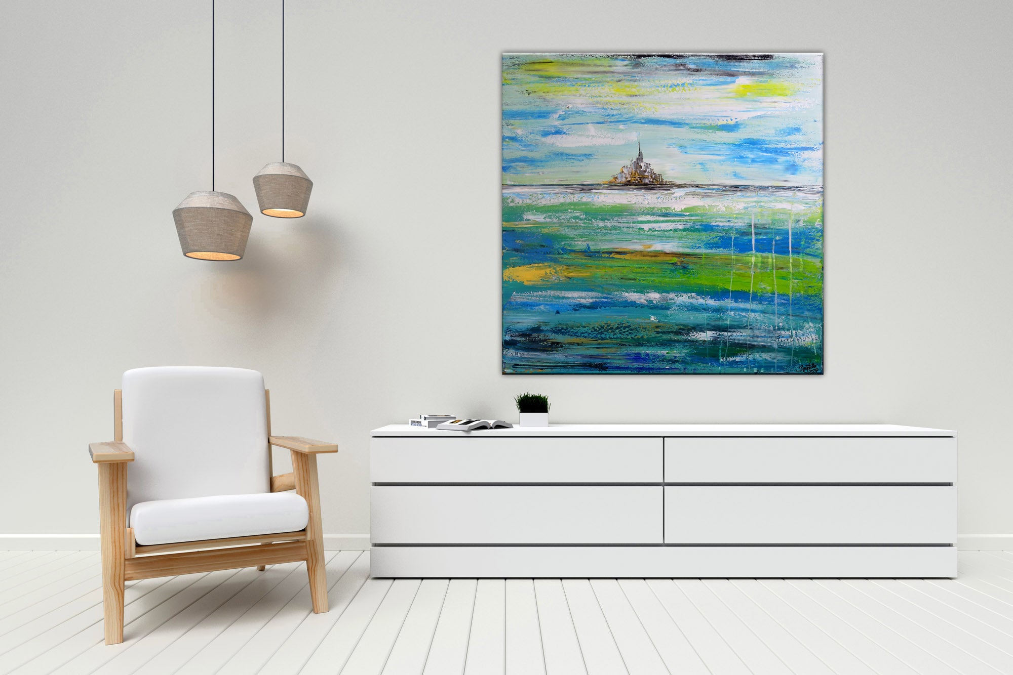 Bretagne Acrylgemälde auf Leinwand - Kunstbild abstrakt gruen blau