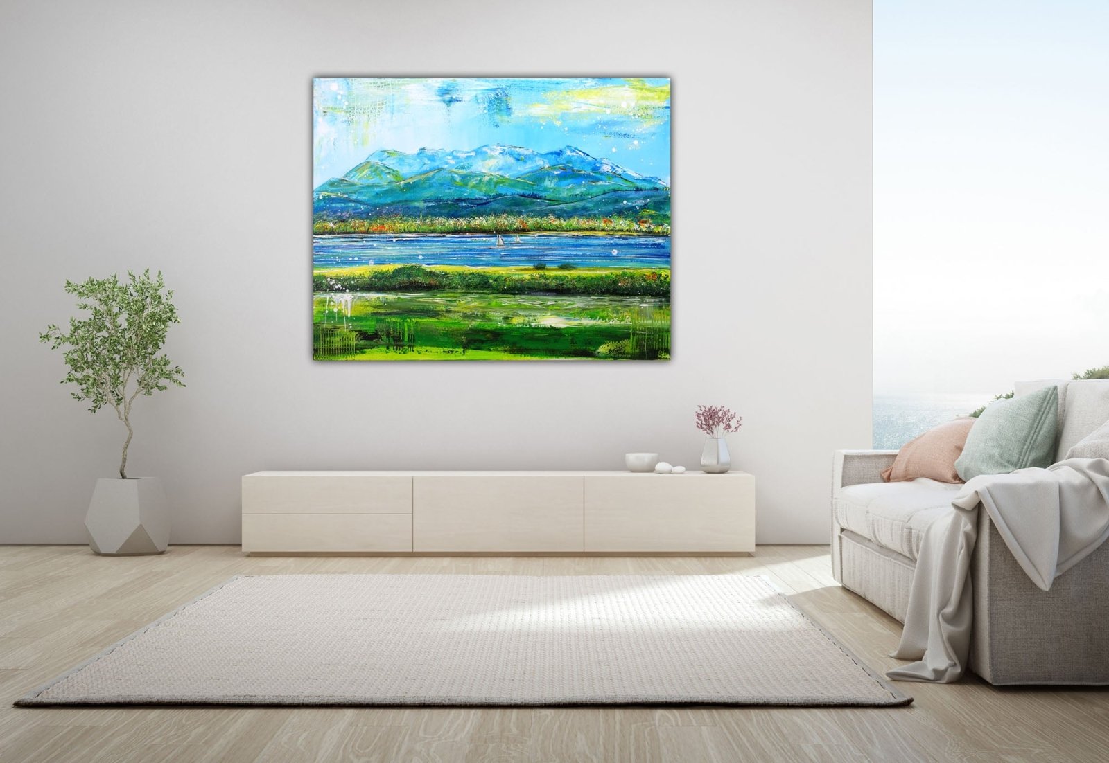 Chiemsee: modernes Landschaftsbild gemalt Berge 100x80