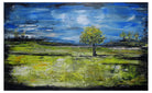 Der Baum - Landschaftsgemälde abstrakt grün blau Wohnzimmerbild 145x90