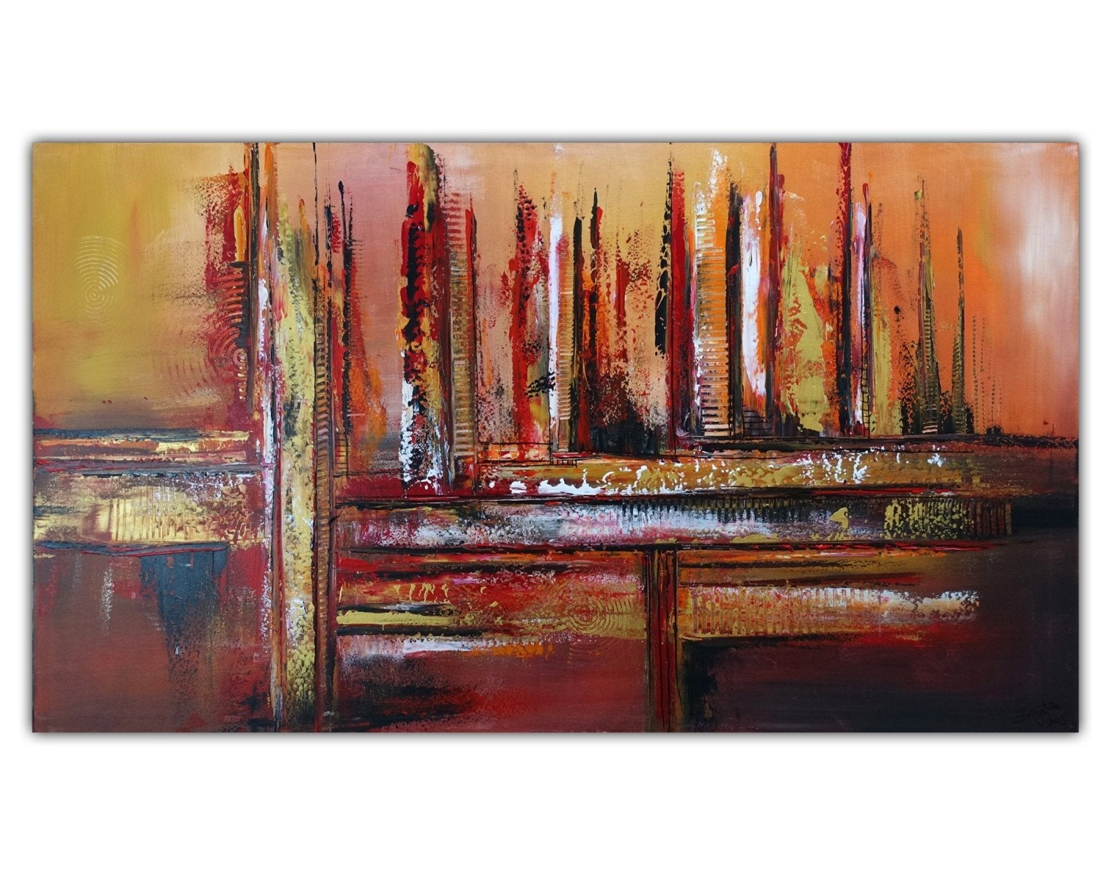 Entity - abstraktes Skyline Gemälde Acrylbild Wandbild rot gold braun 