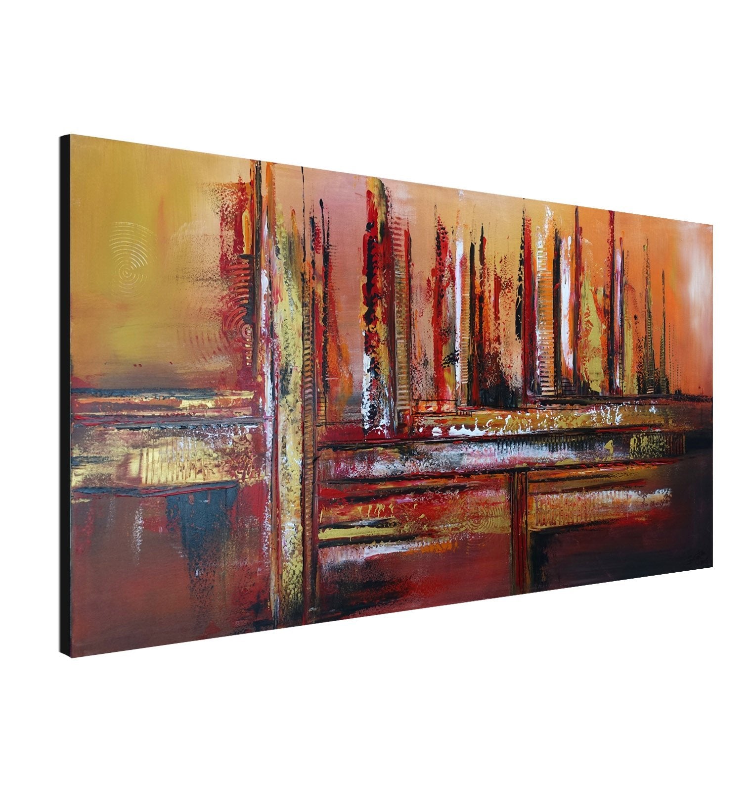 Entity - abstraktes Skyline Gemälde Acrylbild Wandbild rot gold