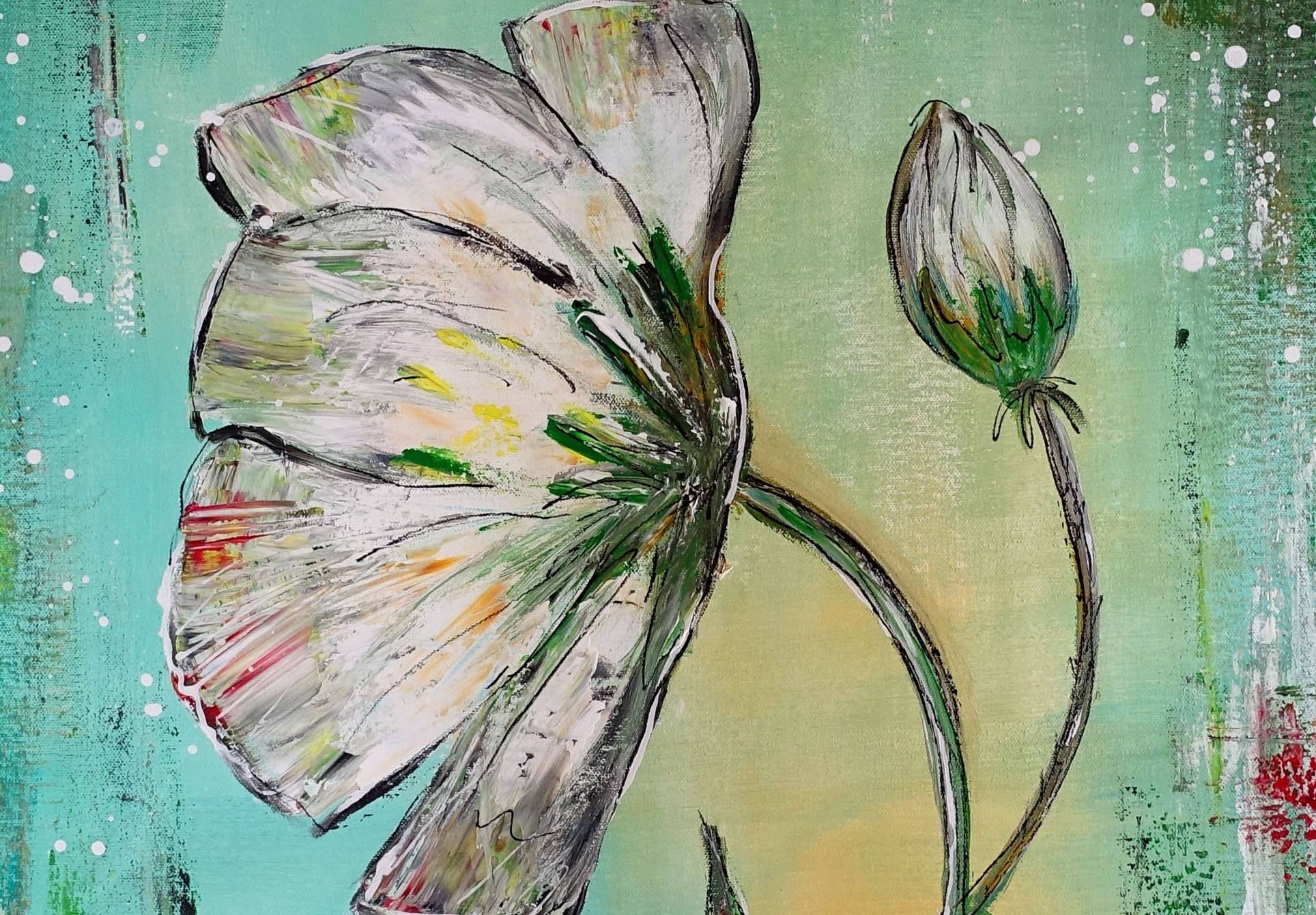 Eustoma Blumenbild Blumen Gemälde Malerei Original Acrylbild