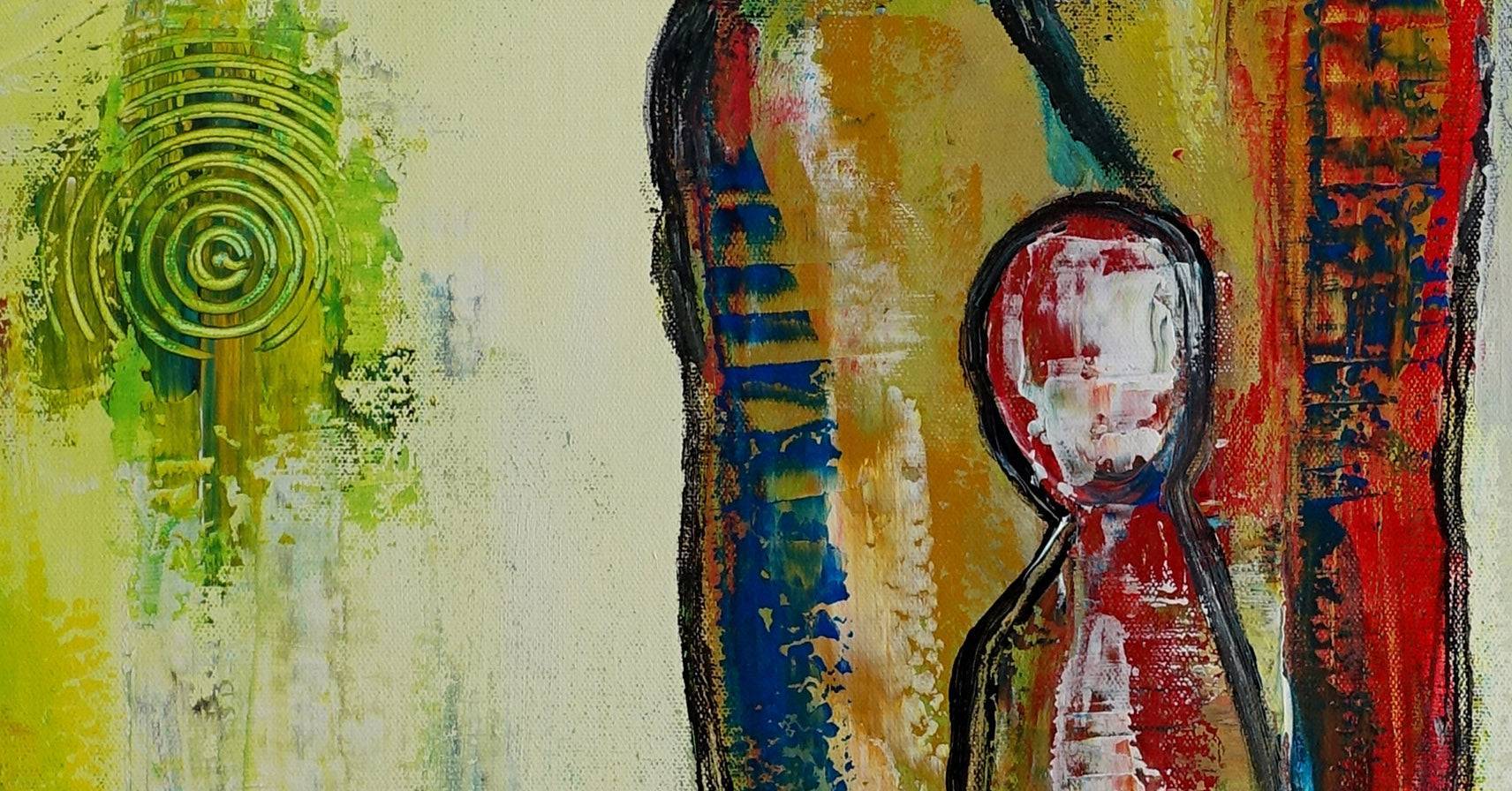 Familien Trio - Figuren Malerei Wandbild Acrylbild Detail2