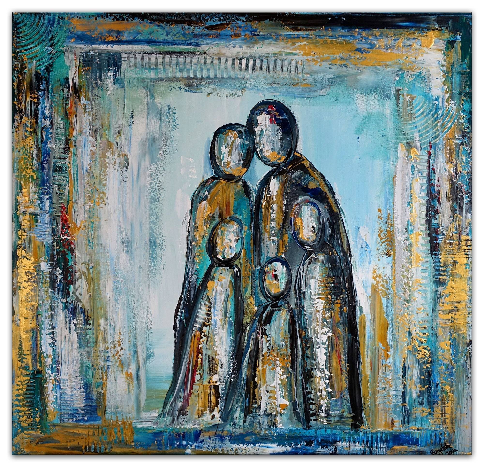 Familienbild abstrakte Figuren Eltern Kinder Acrylmalerei 80x80