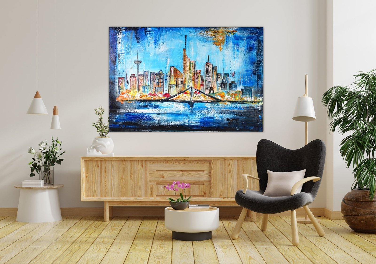 Frankfurt Bild handgemalt Skyline abstrakt Acrylbild 100x80 w