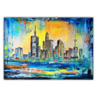 Frankfurt Skyline Bild abstrakt gemalt - Acrylbild auf Leinwand 100x80