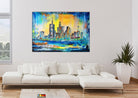 Frankfurt Skyline Bild abstrakt gemalt - Acrylbild auf Leinwand w2