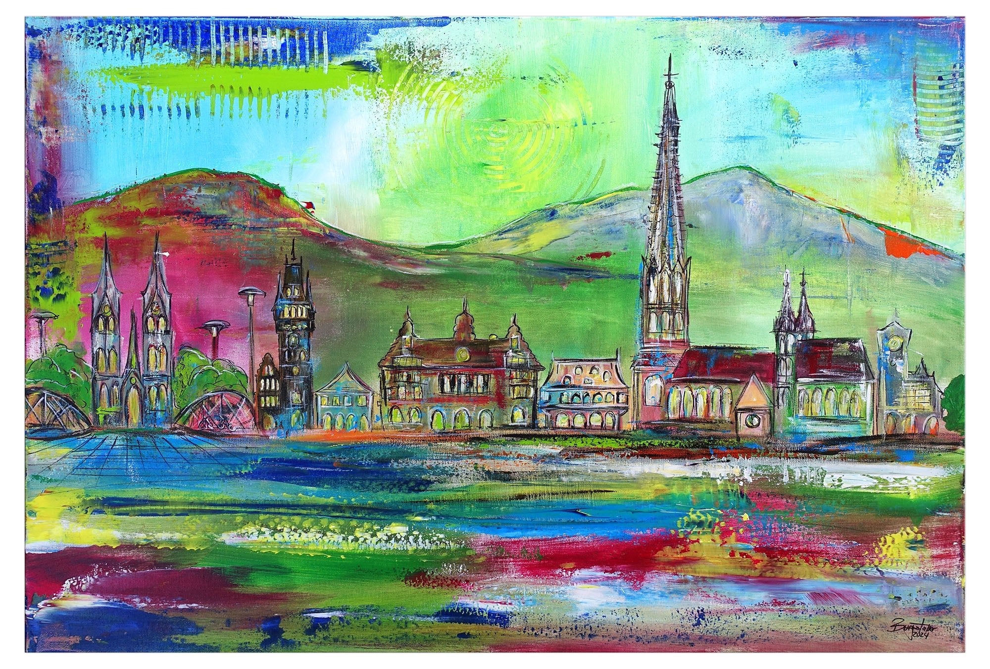 Freiburg Stadt Gemälde Skyline Bild Freiburger Münster