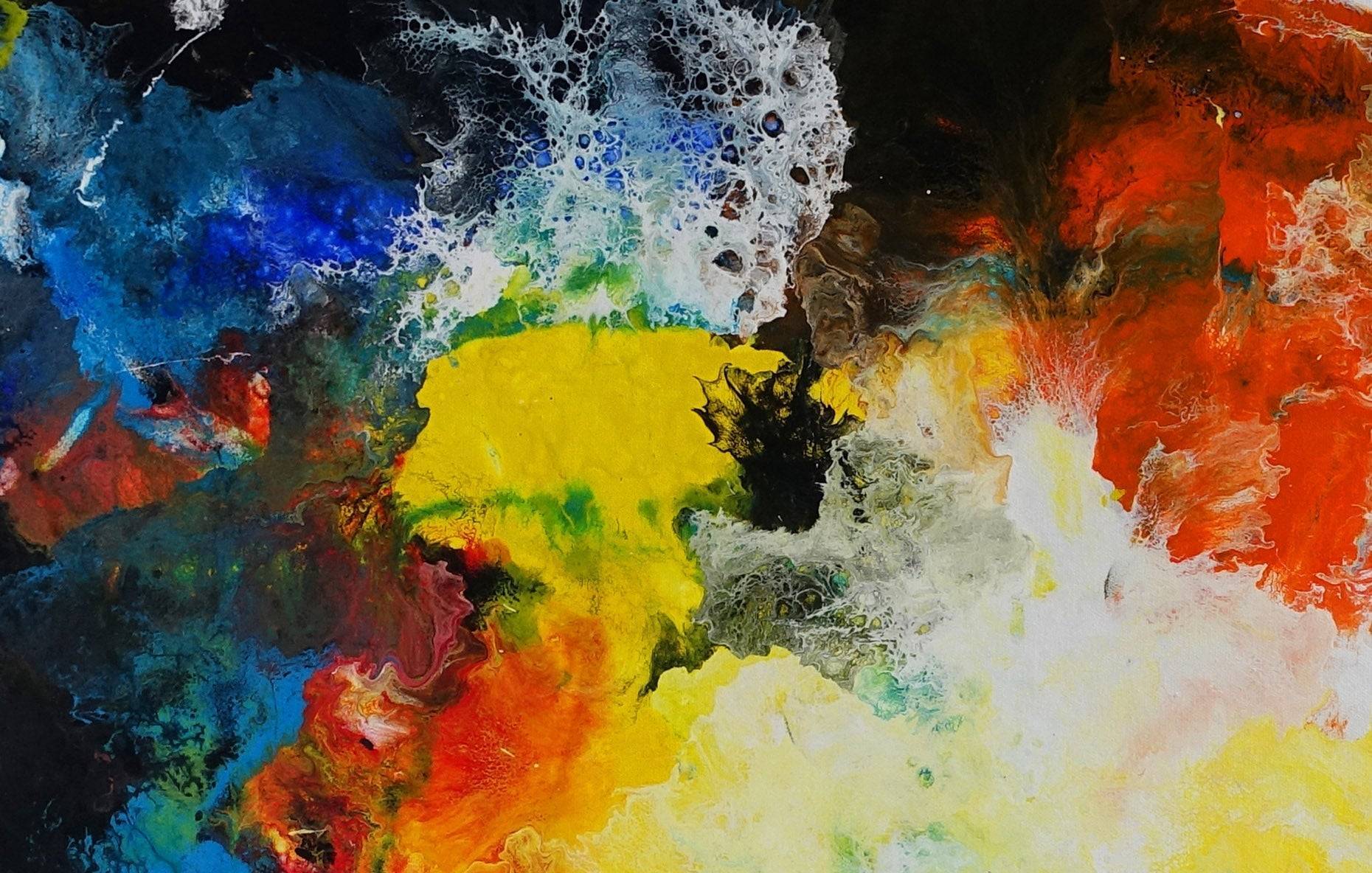 Galaktischer Nebel abstrakt gemalt - Fluid Art Wandbild bunt det3