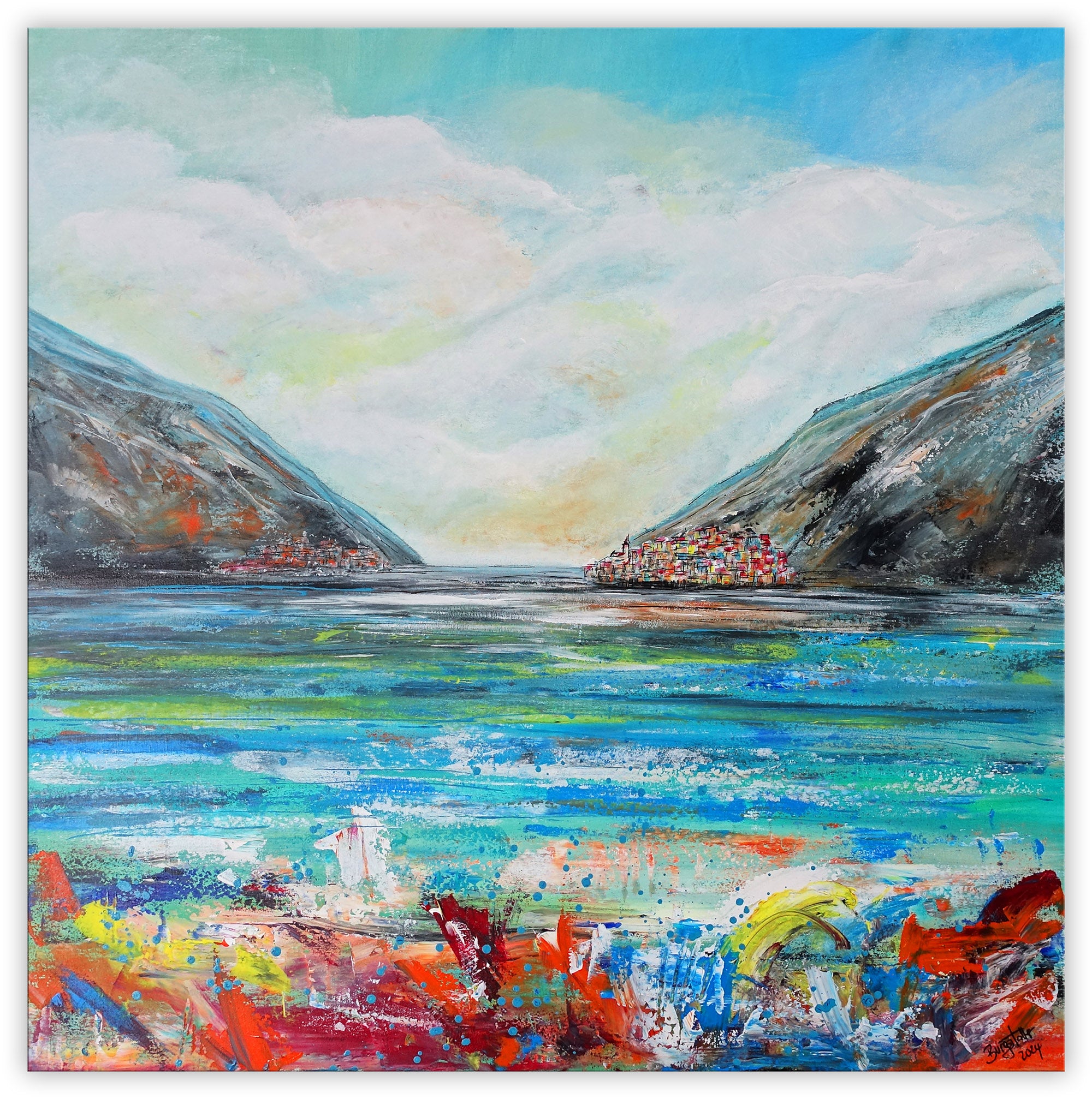 Gardasee Malerei Original Gemälde modern gemalt Leinwandbild Acrylbild 100x100