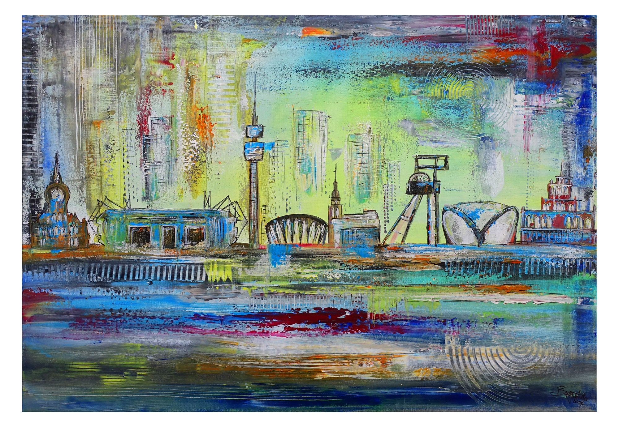 Gemälde Dortmund Skyline abstrakt Acrylbild