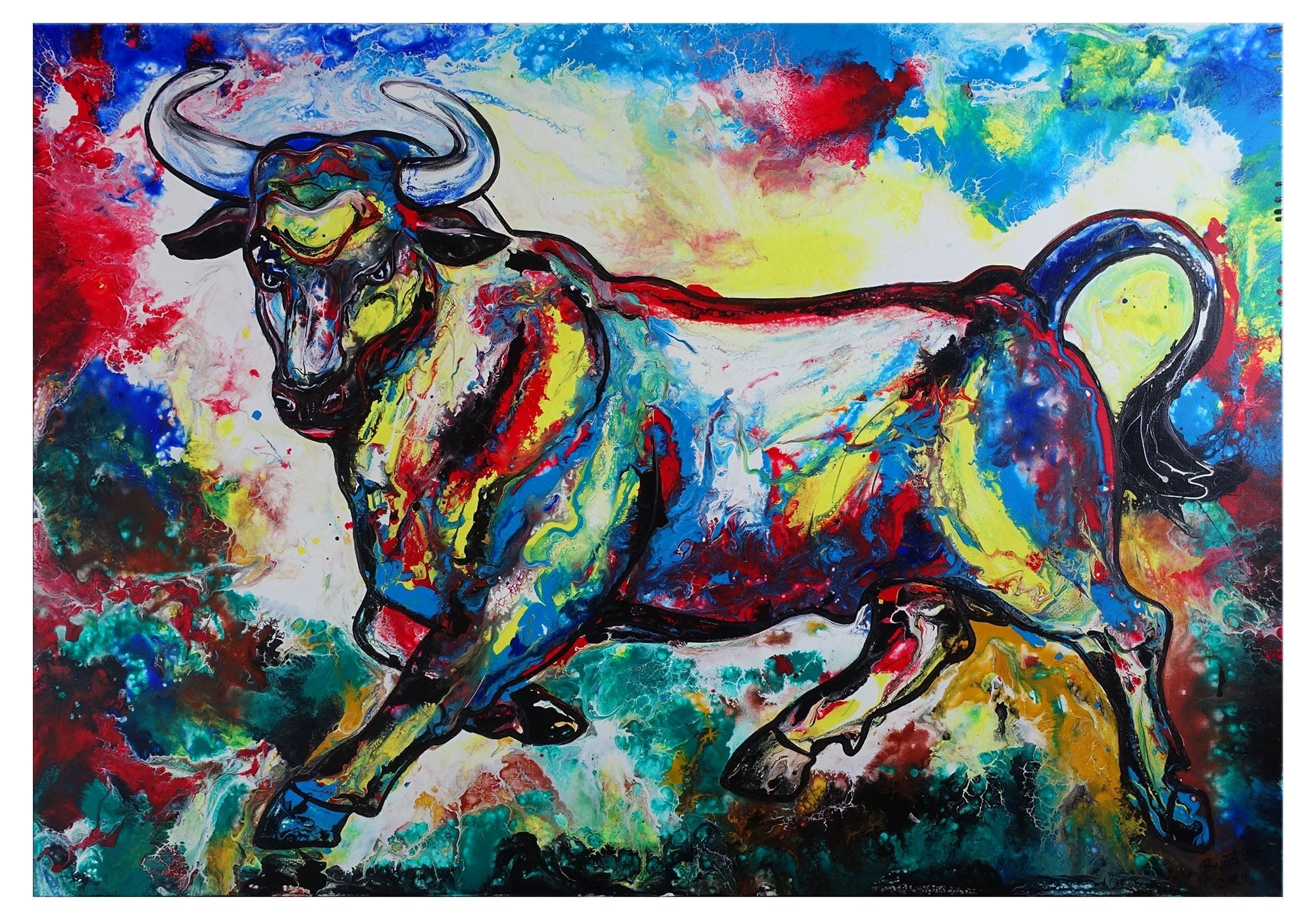 Godzilla Stier Bilder Kunst bilder leinwand abstrakt bunt 116x81 2402