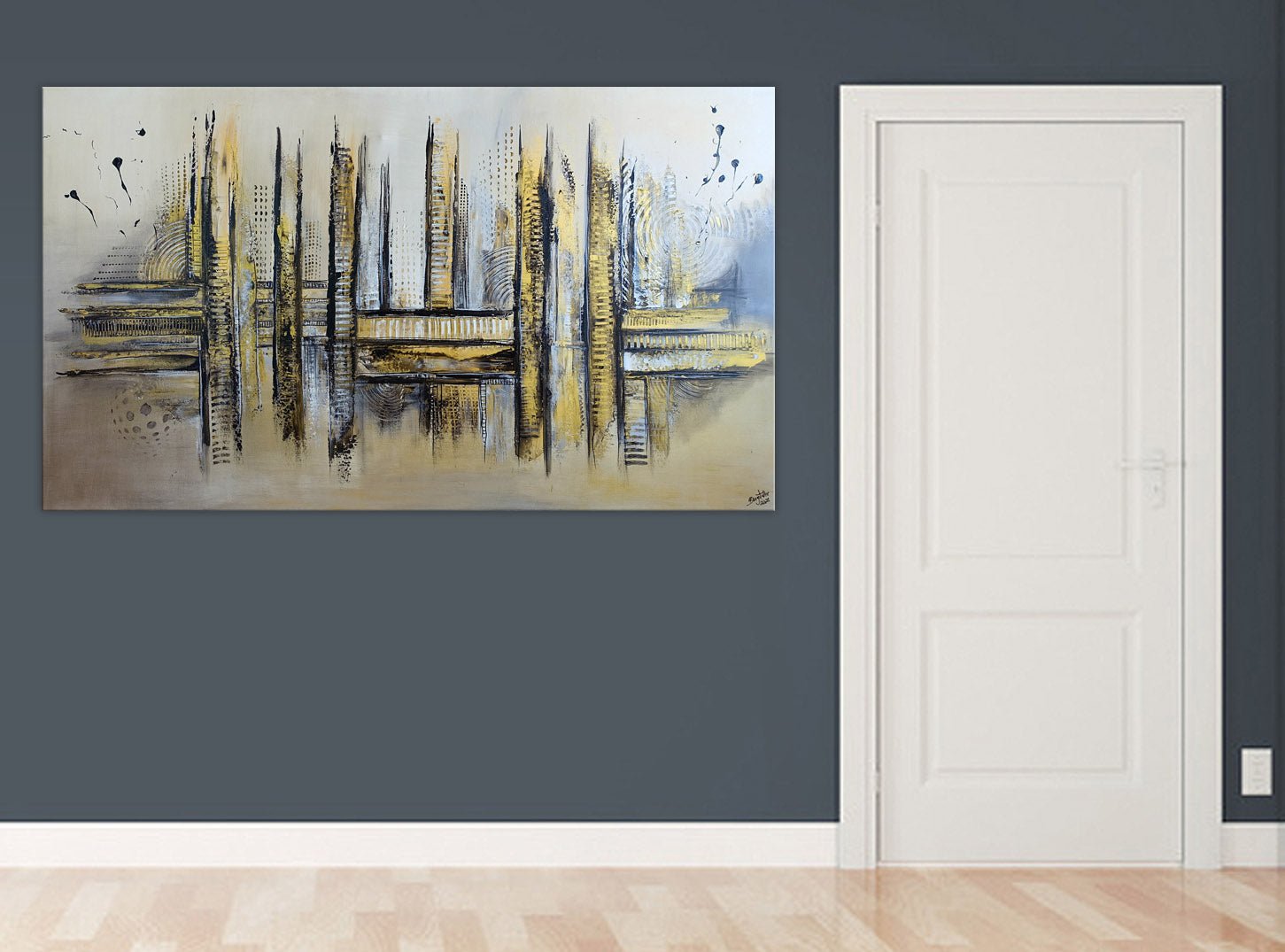 Goldfund Abstraktes Wandbild silber gold Malerei Kunstbild handgemalt 140x80 k