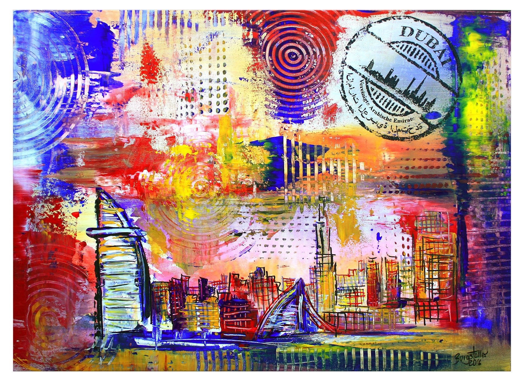 Handgemaltes Gemälde Stadt Dubai Skyline bunt abstrakt Leinwand 80x60