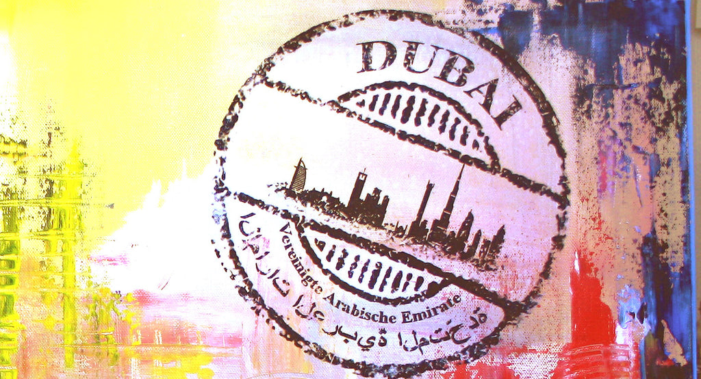 Handgemaltes Gemälde Stadt Dubai Skyline bunt abstrakt Leinwandbild Original