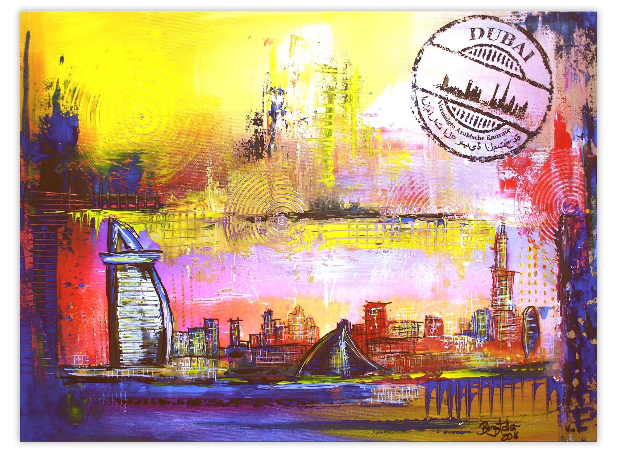 Handgemaltes Gemälde Stadt Dubai Skyline bunt abstrakt Leinwandbild Original 80x60