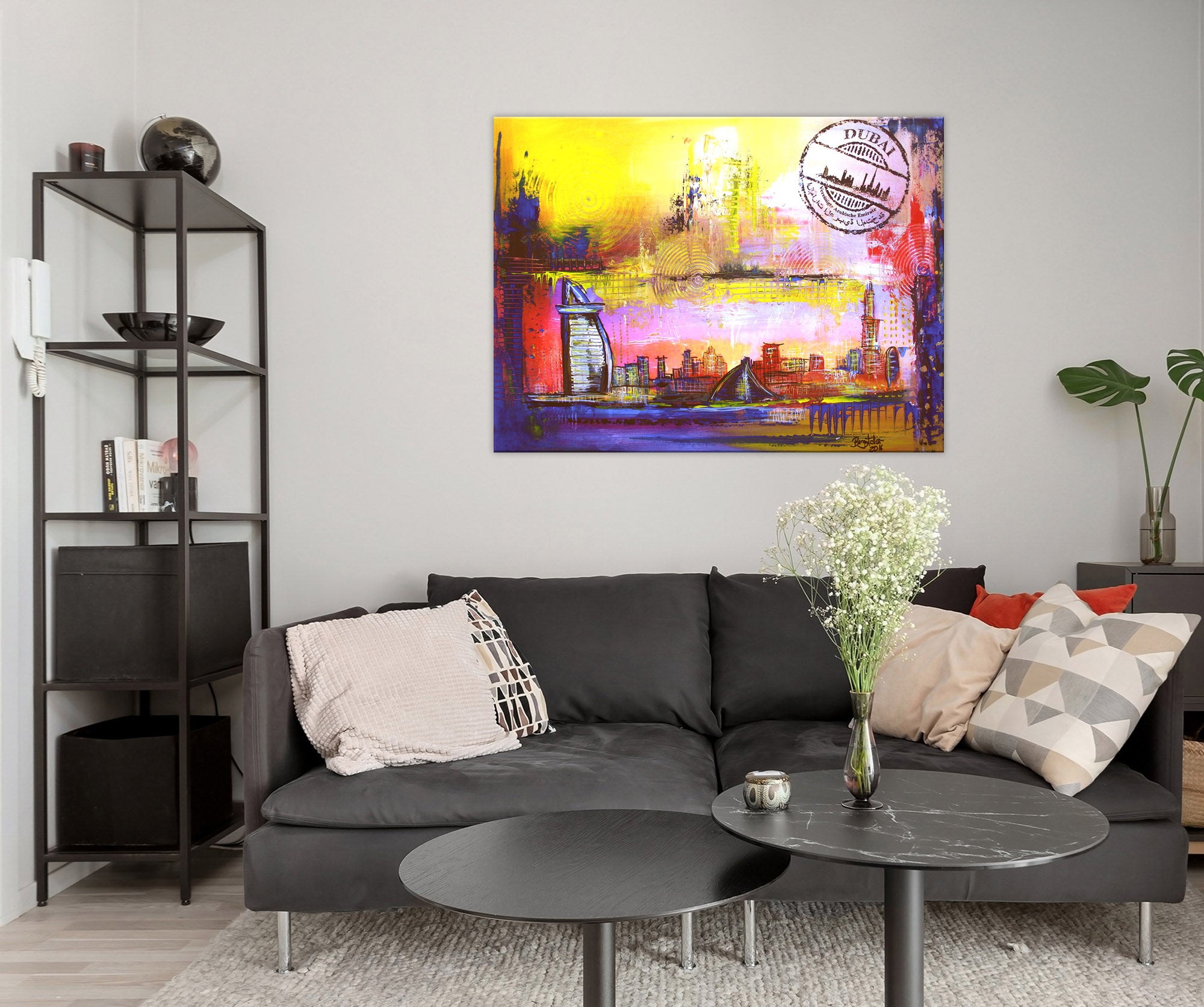 Handgemaltes Gemälde Stadt Dubai Skyline bunt abstrakt Leinwand bild Original 80x60