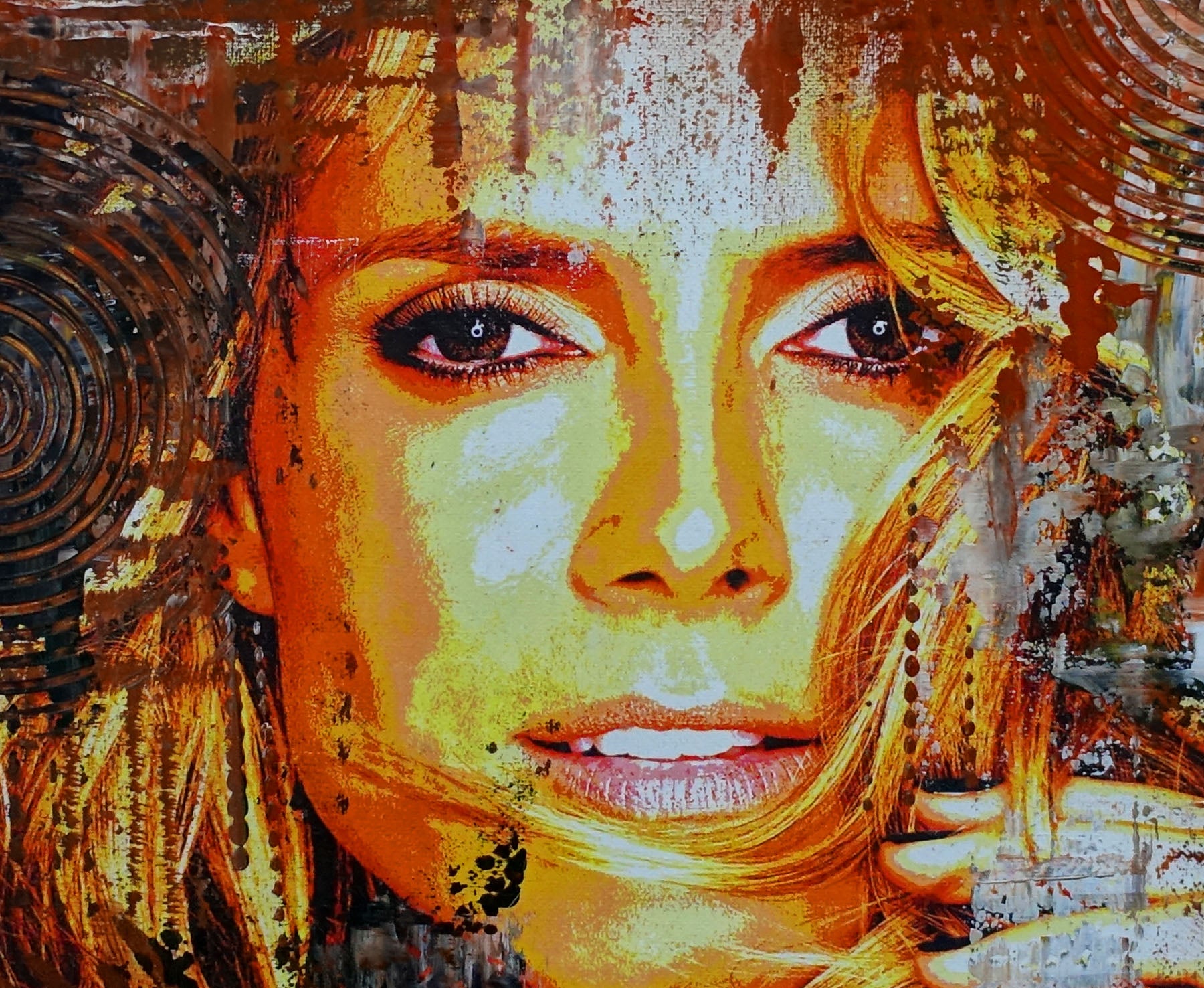 Heidi Klum abstraktes Portrait Acryl Collage Original Gemaelde