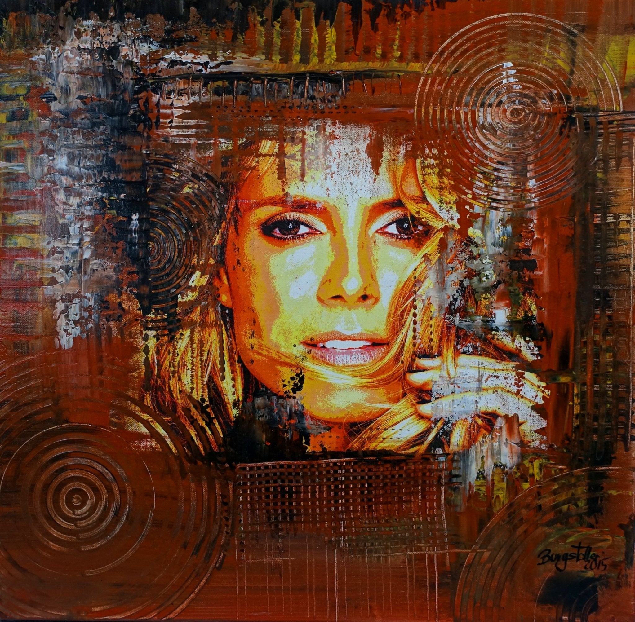 Heidi Klum abstraktes Portrait Acryl Collage Original Gemaelde 50x50 k