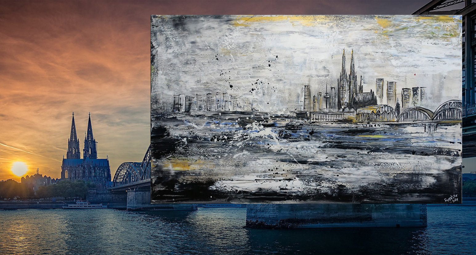 Köln Bild abstrakt gemalt auf Leinwand