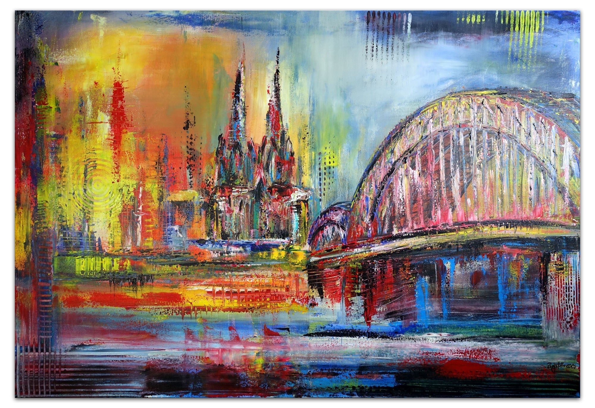 Koeln handgemaltes Gemaelde Acrylgemaelde modernes Kunstbild Leinwand 150x100