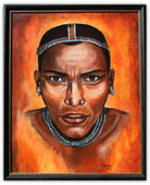 Massai Portrait Bild - Afrika Malerei in Acryl - gerahmt 80x100