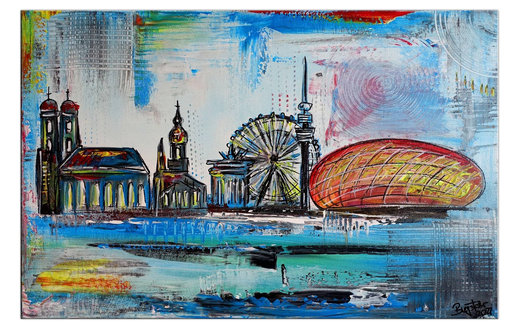 München Skyline abstrakt gemalt - Wandbild Acrylmalerei 60x40cm