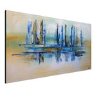 Nordstadt - abstraktes Skyline Gemälde beige blau Leinwandbild 140x80