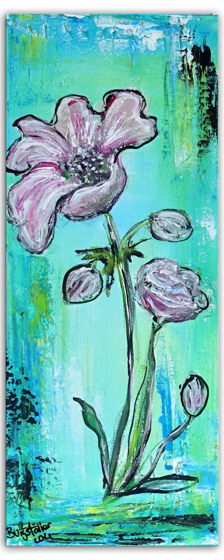 Ranunkel Blumen Malerei Gemaelde Original Acrylbild 20x50