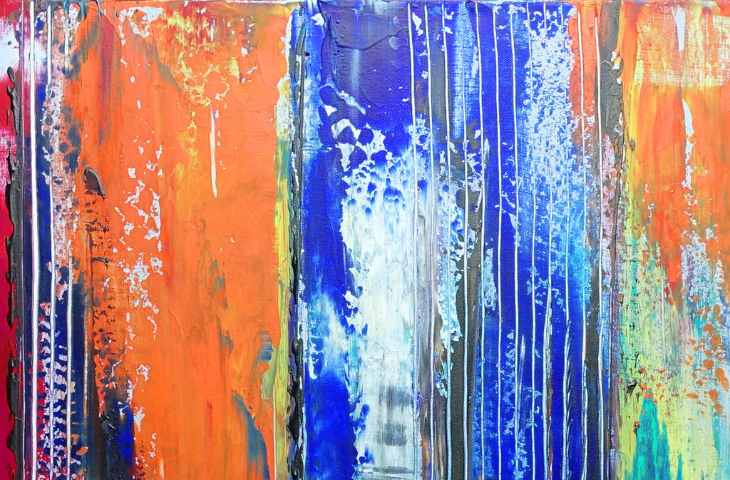 Regentänzer abstrakte Kunst blau rot Acrylbild abstrakt