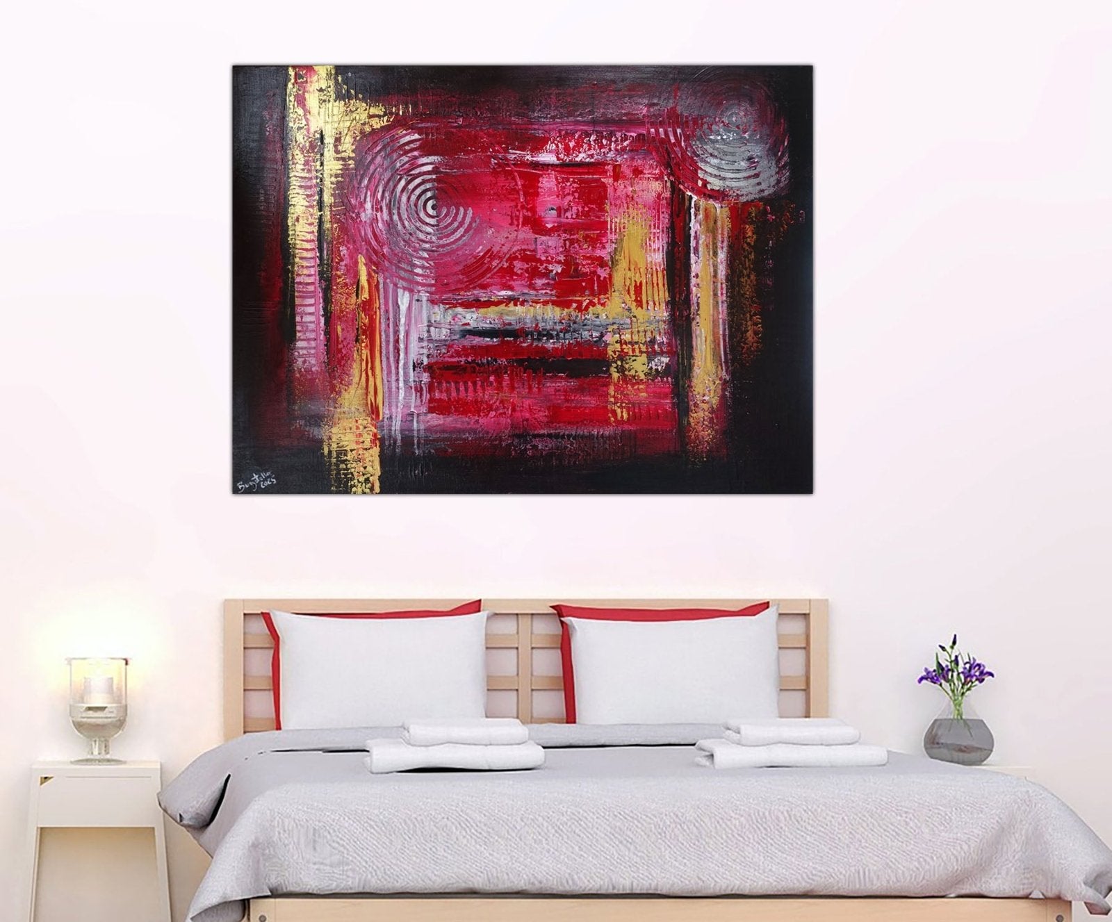 Abstraktes Leinwandbild rot gold Original Gemälde Acrylbild