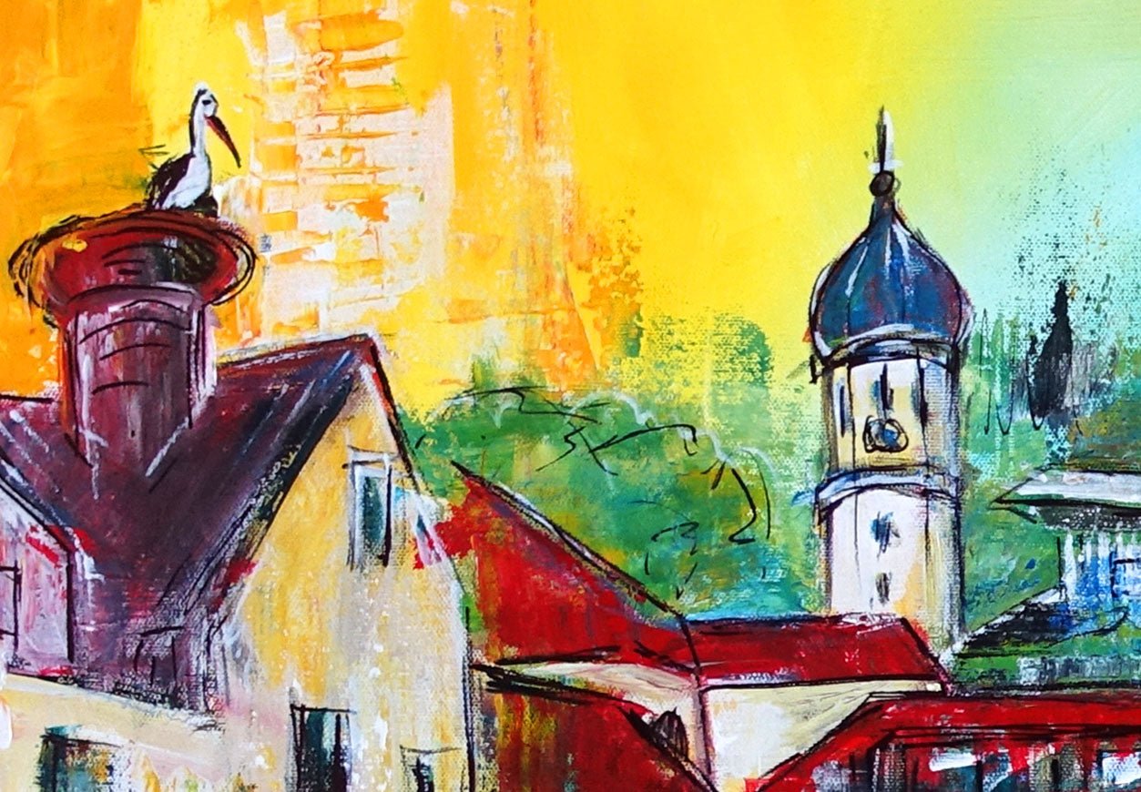 Schwendi abstraktes Bild Schwendi Rathaus Kirche Schloss handgemaltes Acrylbild