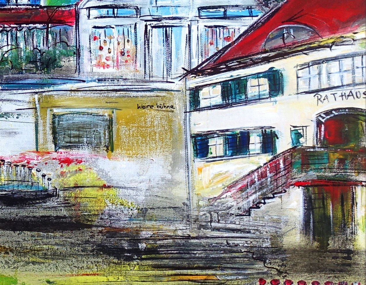 Schwendi abstraktes Bild Schwendi Rathaus handgemaltes Acrylbild