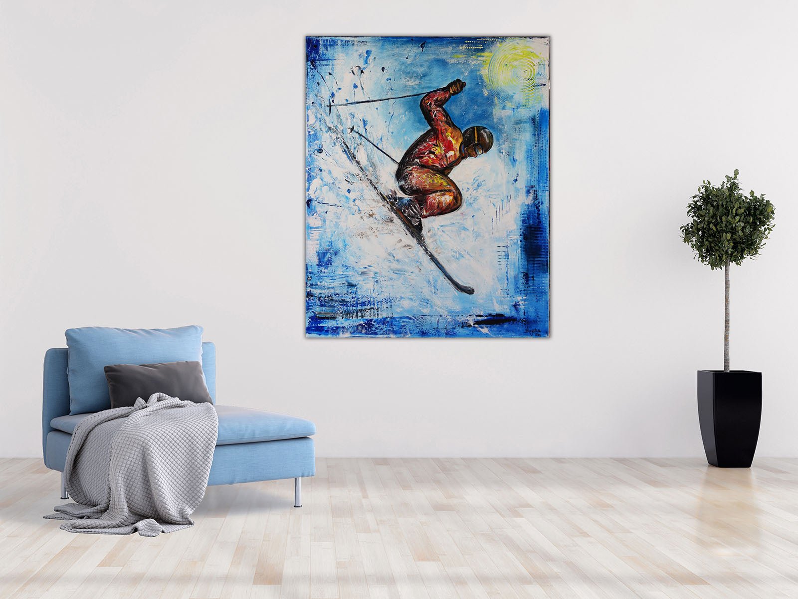 Skifahrer-Bild-gemalt-Skilaeufer-Gemaelde-Sportbild-modernes-Acrylbild