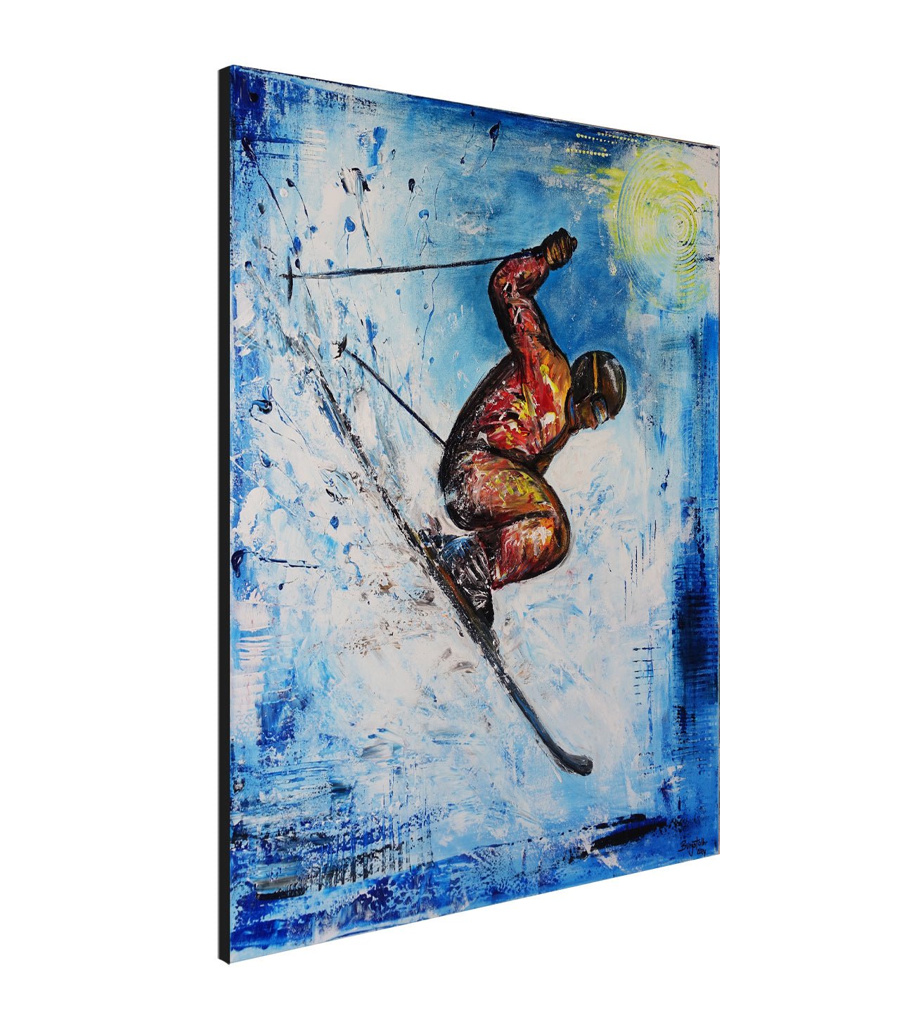 Skifahrer-Bild-gemalt-Skilaeufer-Gemaelde-Original-modernes-Acrylbild