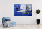 Moderne Kunst abstrakt blau silber Leinwand 116x81 2402