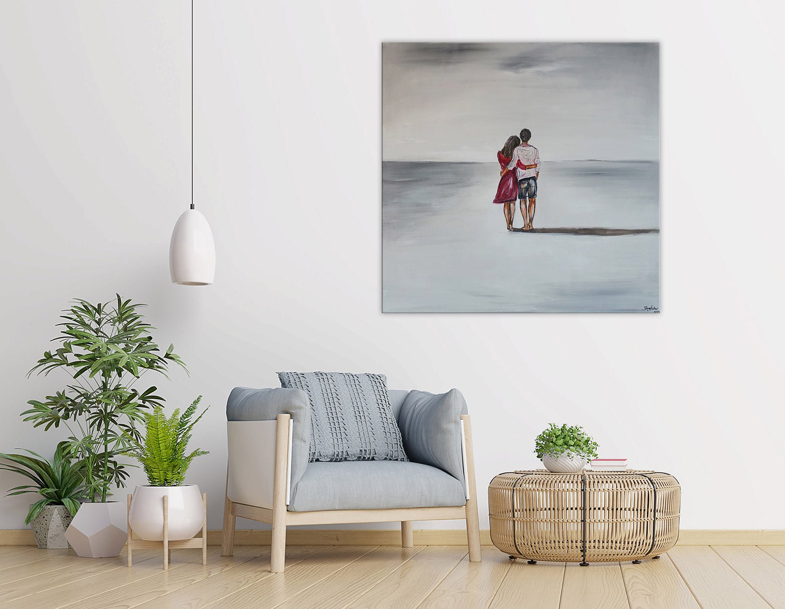 Liebespaar Strand Bild am Meer, romantisches Leinwand  80x80cm