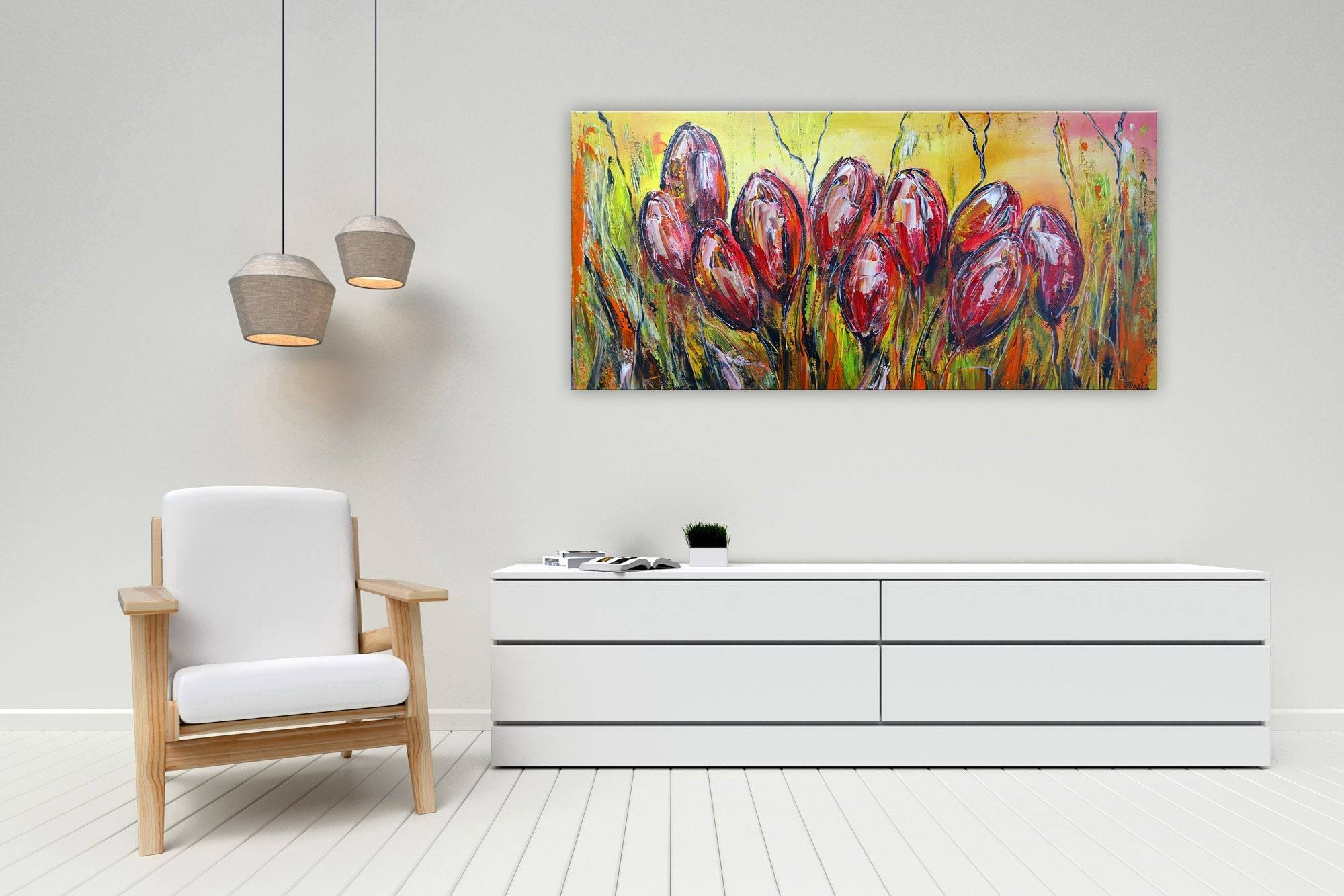 Tulpen Blumen Wandbild Acrylbild Kuenstler Unikat  Detail3