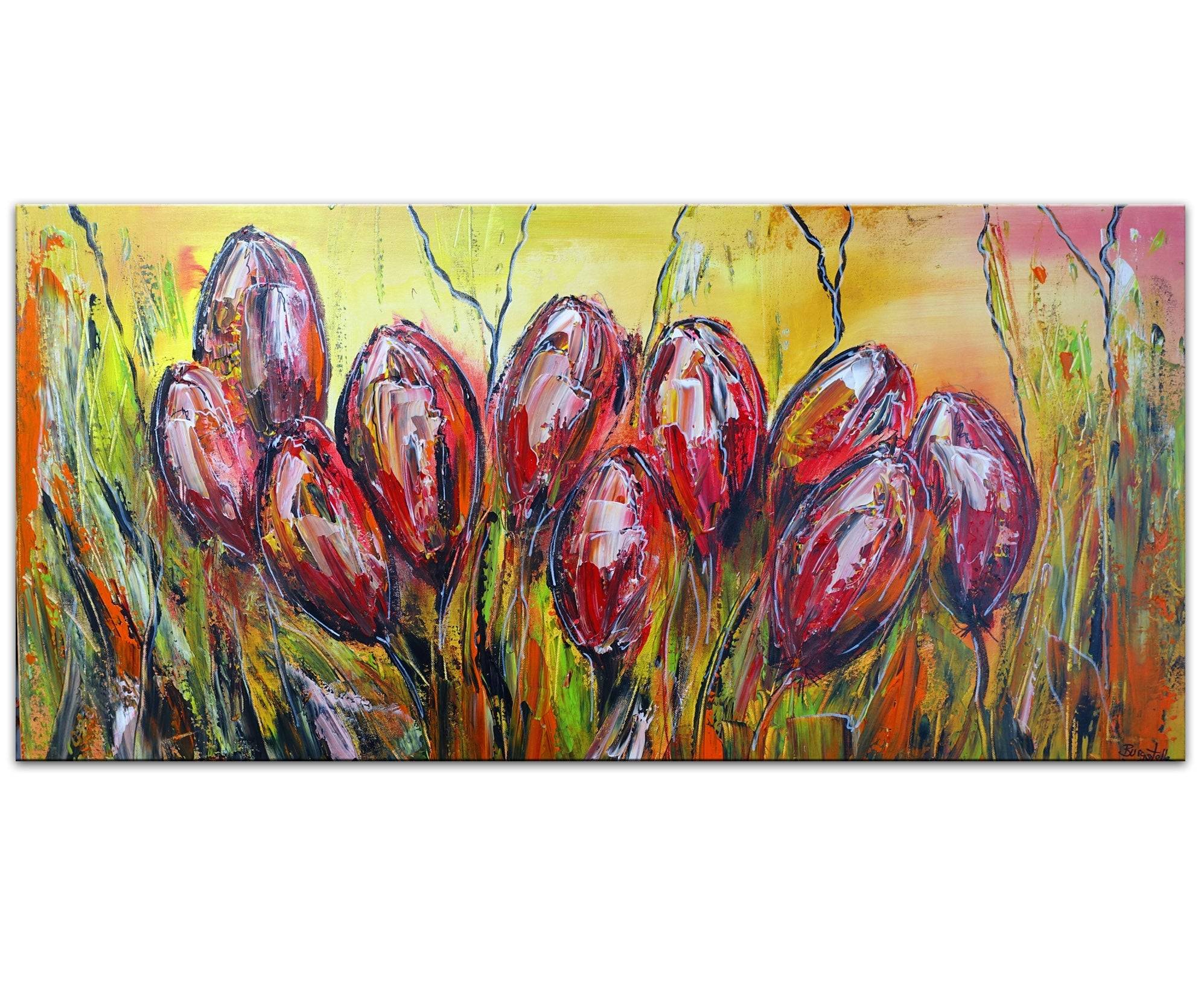 Tulpen Blumen Wandbild Acrylbild Kuenstler Unikat 100x50