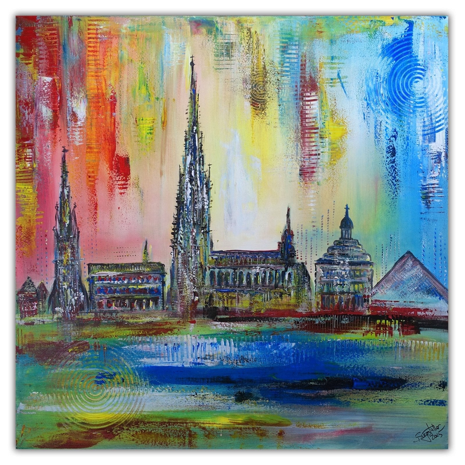 Ulm Bild abstraktes Skyline Gemälde Ulmer Münster Rathaus Bücherei