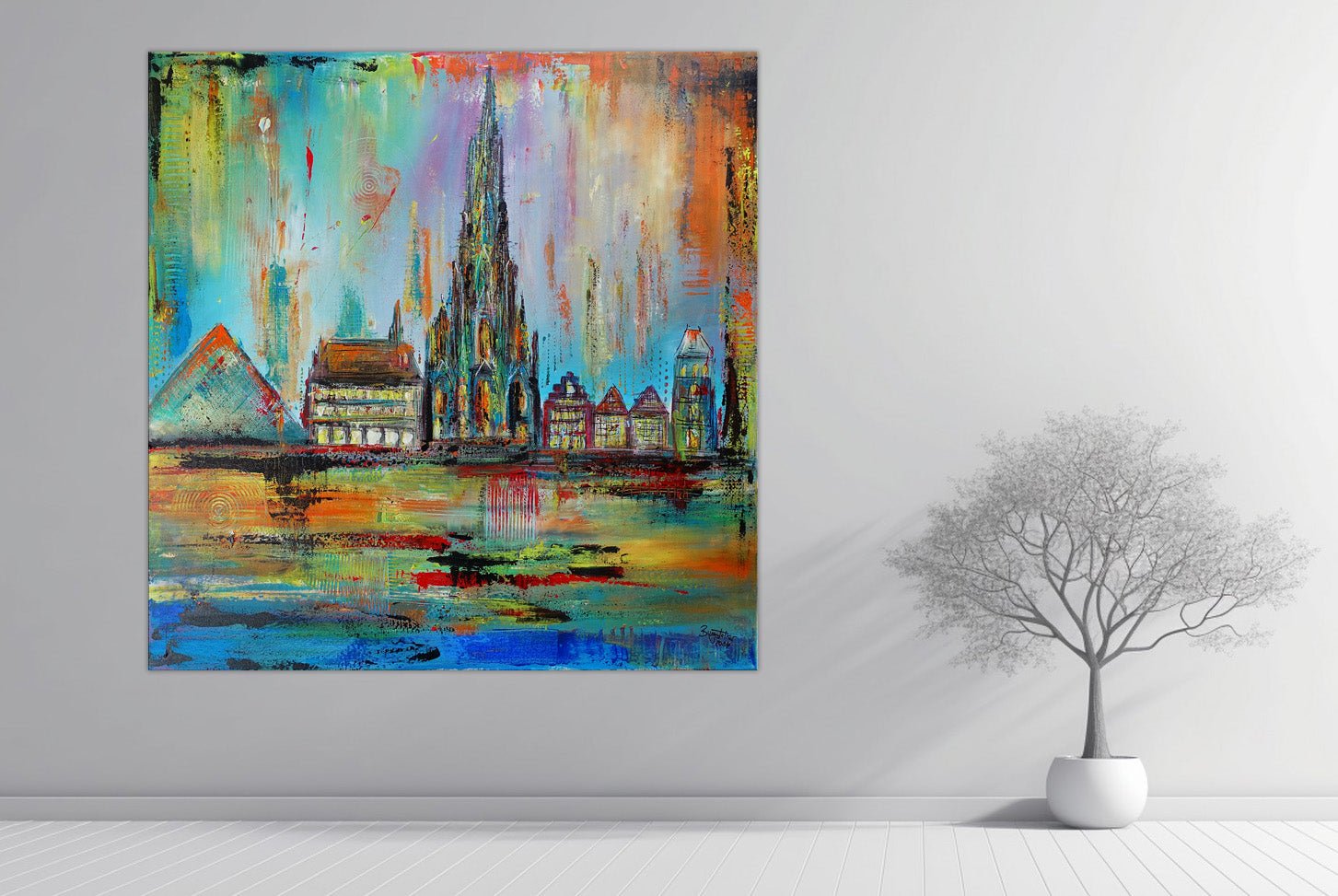 Ulm Gemälde Skyline abstraktes Wandbild Münster Bücherei Rathaus Metzgerturm