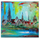 Ulm Skyline Stadt Gemälde Acrylbild Münster Bücherei Donau Fischerviertel Metzgerturm