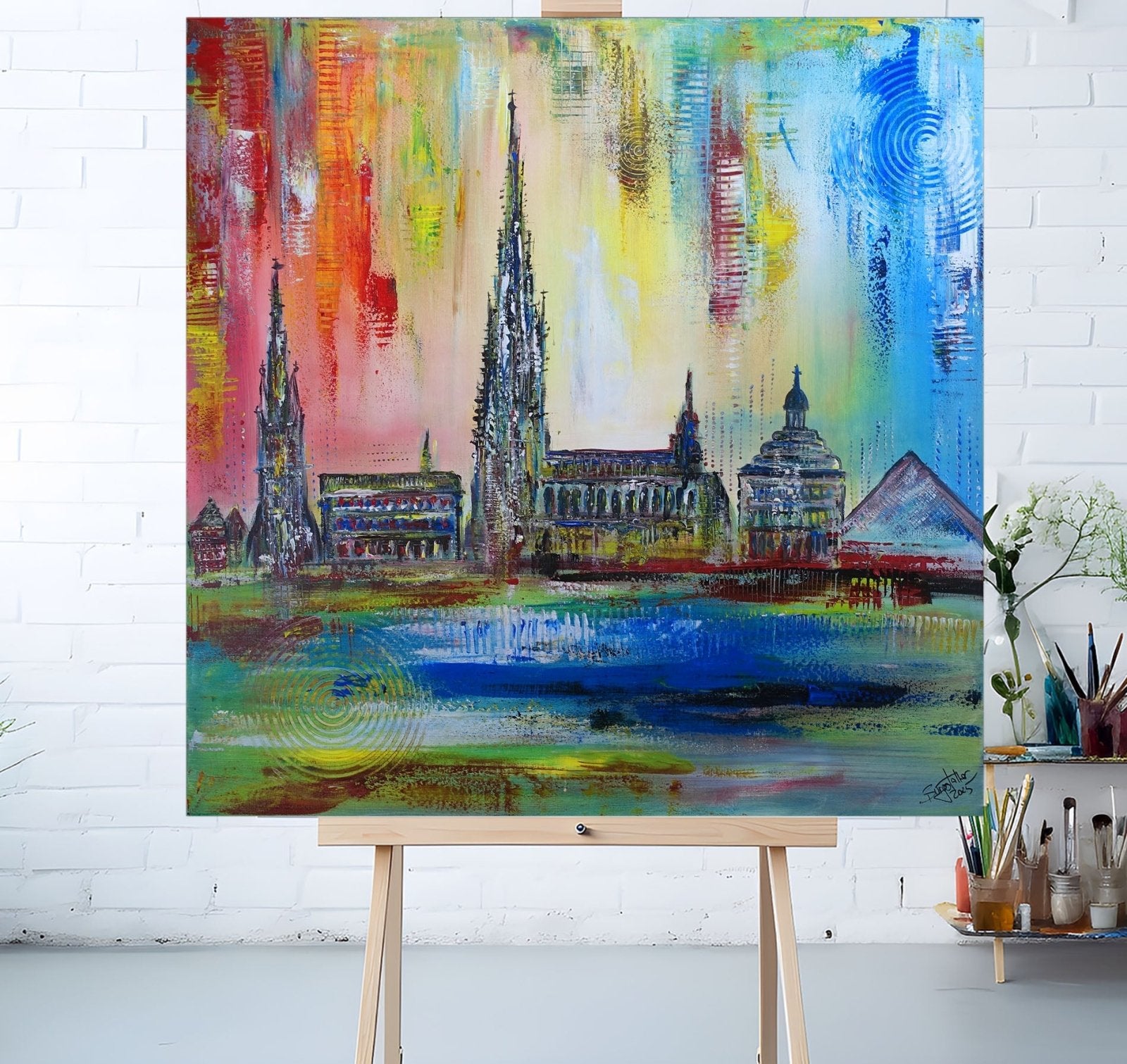 Ulm Bild abstraktes Skyline Gemälde Rathaus Bücherei