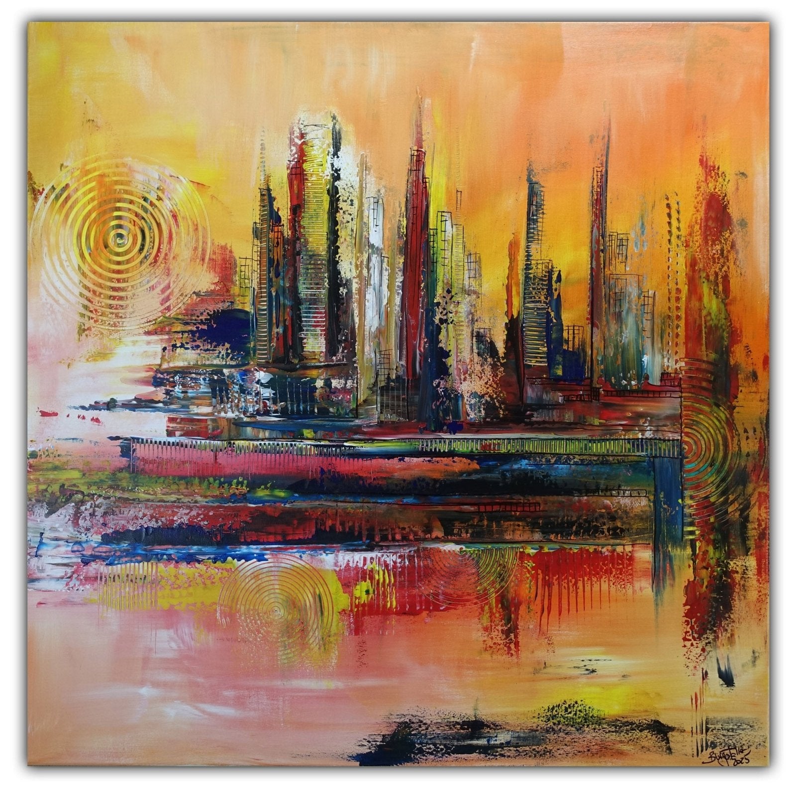 Urban City - abstraktes Skylinebild braun rot Acrylbild