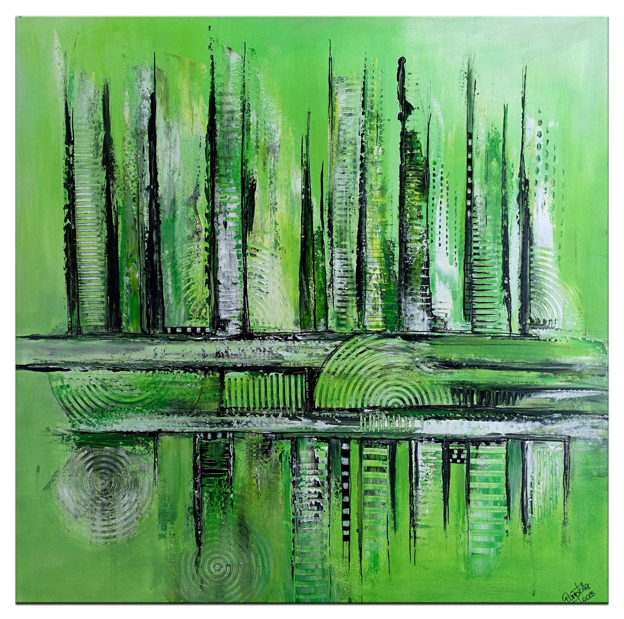 Waldleben - abstrakte Kunstmalerei, Original Gemälde 80x80 - Atelier Burgstallers-Art